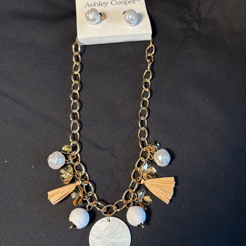 Ashley Cooper Gold Necklace with White Charms - Picture 2 of 3